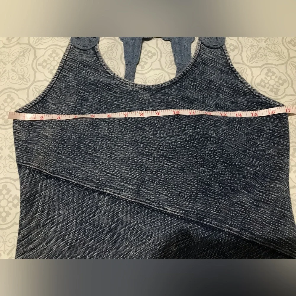 Free People (Size Large) Bodycon Mini Dress Blue/Pink, Thick Knit Floral Straps